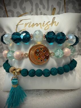 New ERIMISH Bracelets 3 Pc- Blue & Gold - Custom Regular, Kids or Extended Size